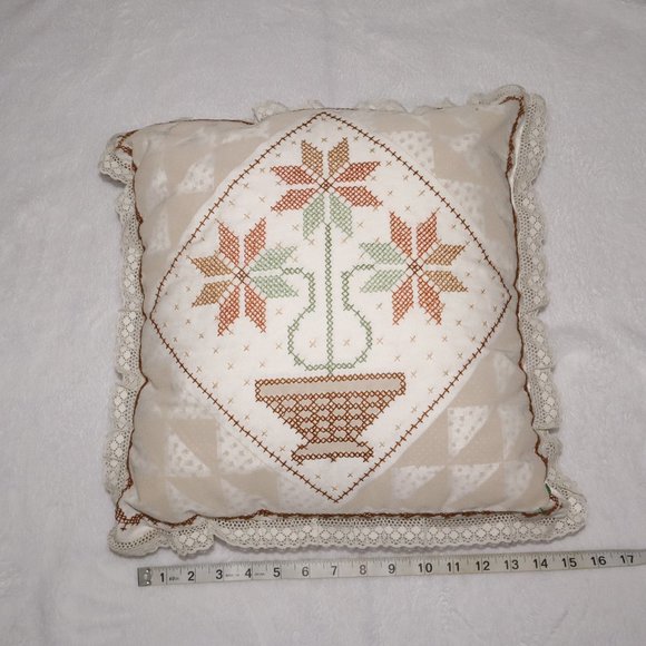 Flowerpot Needlepoint throw pillow - Picture 3 of 4